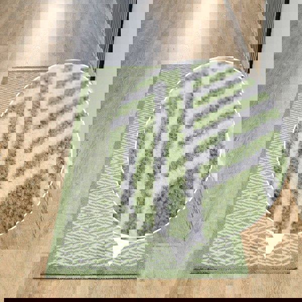 JVL Mega Mat Machine Washable Entrance Runner and Doormat Set, Green Geo