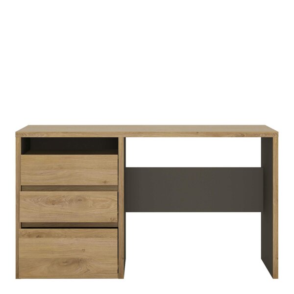 Wyld Haus Athens Natural Oak Wood Effect 3 Drawer Desk