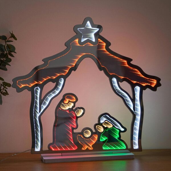 Samuel Alexander 50cm Light up Christmas Nativity Scene Infinity Mirror with LEDs