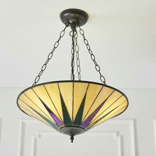 Tiffany Glass Hanging Ceiling Pendant Light Dark Bronze 3 Lamp Shade i00096 Loops