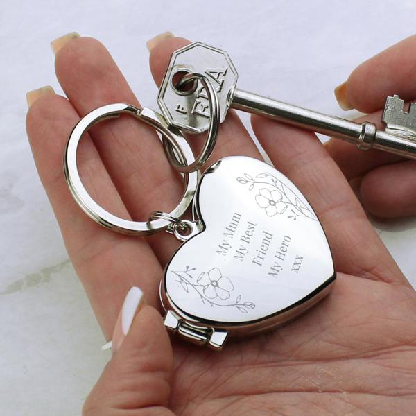 Abode Home & Gifts Personalised Floral Heart Photo Frame Keyring