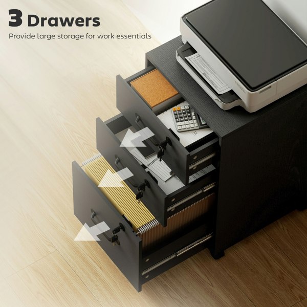 HOMCOM 3 Drawer File Cabinet Rolling Filing Cabinet for A4 and Letter