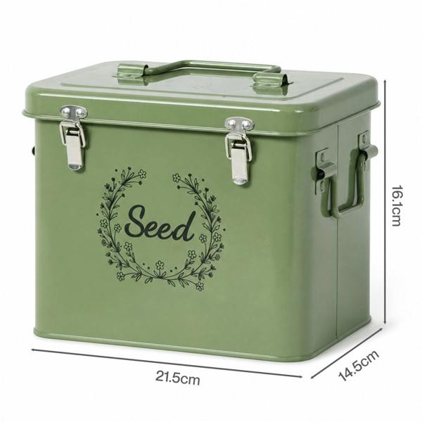 TOQUE Seed Storage Box Organiser 3 Compartment Metal Seed Storage Green