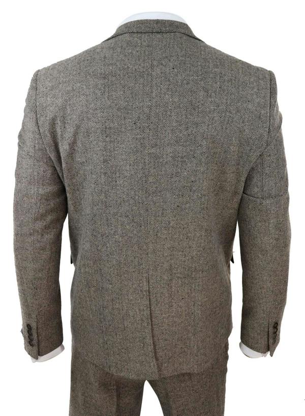TruClothing Mens Oak Brown 3 Piece Tweed Suit Vintage Harringbone 1920s Retro Peaky Blinders