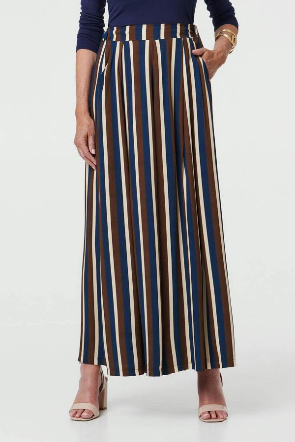 Navy | Striped High Waist Wide Trousers
