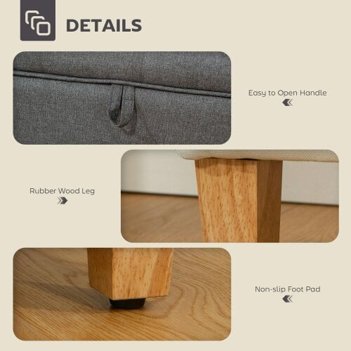 Wyld Haus Doma Linen Grey Compact Storage Footstool With Storage Natural Wooden Legs