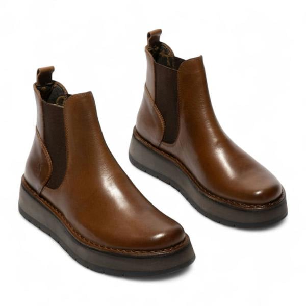 Fly London Womens Camel Brown RAWI131 Chelsea Leather Ankle Pull-On Classic Comfort Boots