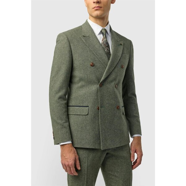 Antique Rogue Slim Fit Baxter Sage Double Breasted Herringbone Jacket