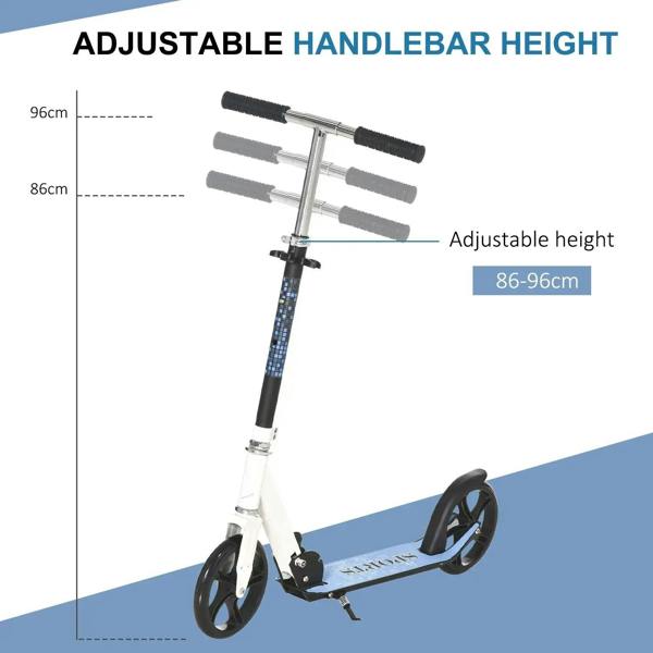 Blue folding kids kick scooter with adjustable silver handlebar height