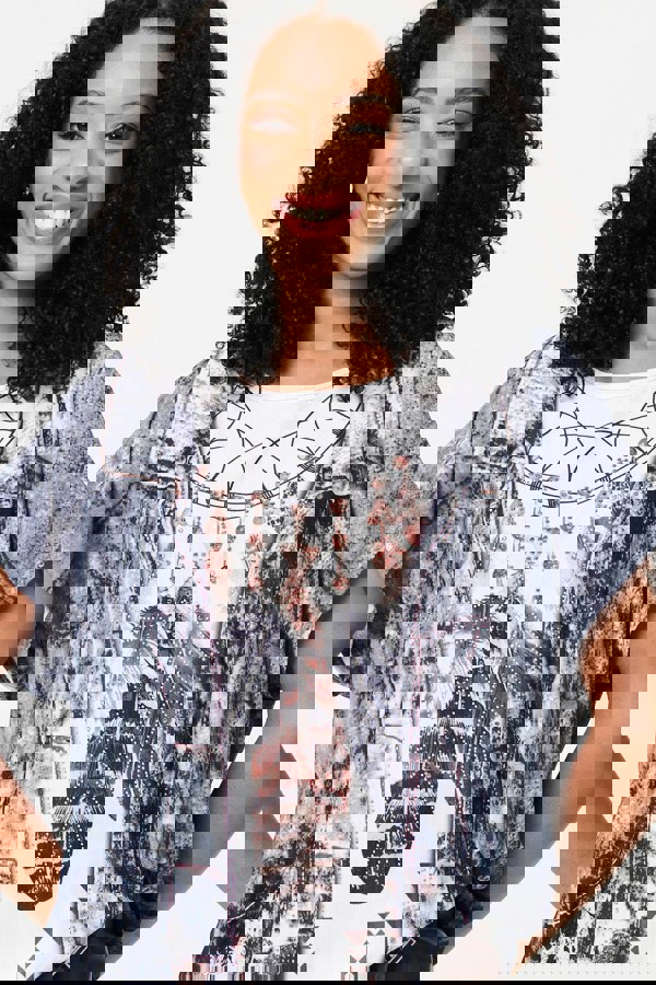 Grey | Feather Print Relaxed Short Sleeve Tunic