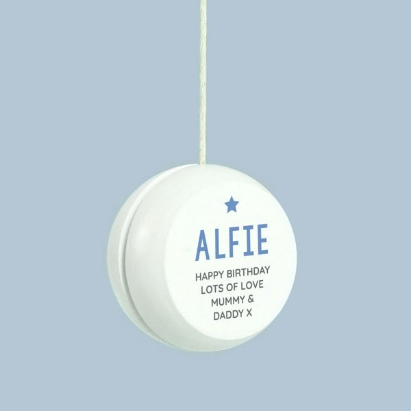 Personalised Memento Company Personalised Blue Star White Wooden Yoyo