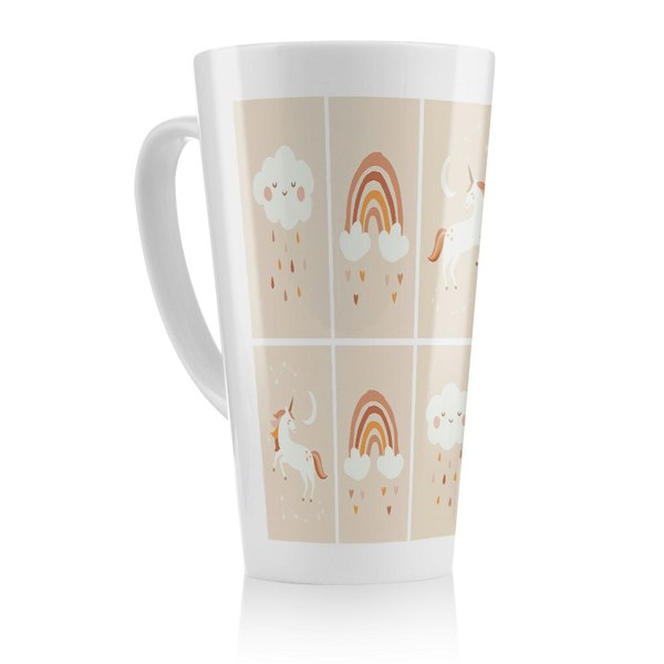 Benjamin Tate Design Cute Hand Drawn Unicorn, Rainbow and Cloud Designer Latte Mug