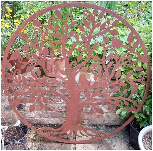 Inspirational Gifting Rustic Round Steel Tree and Bird Screen Wall Art Plaque 1m Diameter