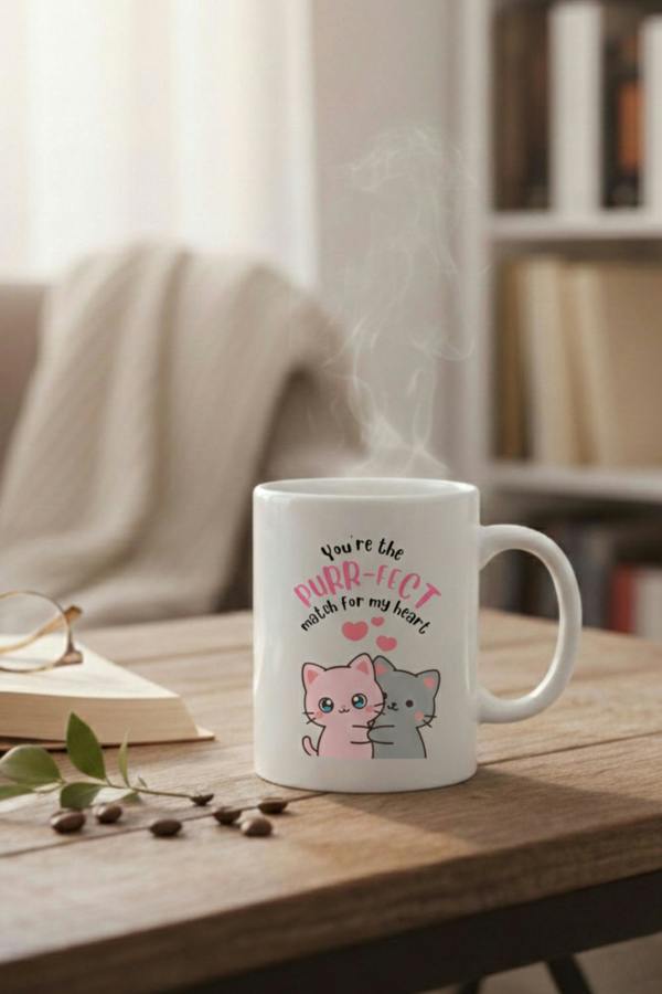 Dyzi You’re The Purr-Fect Match Printed Ceramic Mug Valentine’s Day Gift