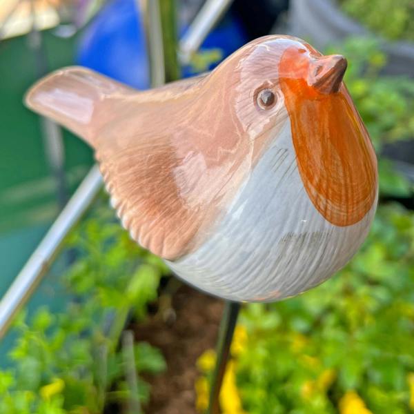 Boltze Porcelain Robin on a Stake Garden Bird Ornament