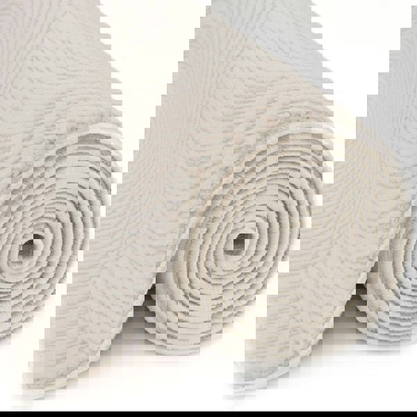 Living Room rug, cream colours, geometric, practicality in mind, the rug is anti-allergic.