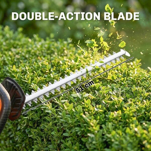 20" Cordless Hedge Trimmer, 18V Electric Hedge Cutter with 51cm Dual Action Blade, 2000mAh Battery and Charger
