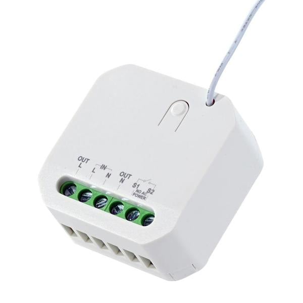 White electronic device with green connectors on a white background