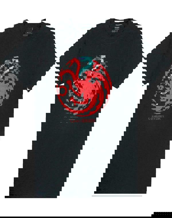 Game of Thrones Mens Black Ice And Fire Dragons Graphic Short Sleeved T-Shirt