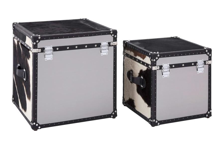 Fifty Five South Kensington Townhouse Black And White Genuine Cowhide Storage Trunk Set