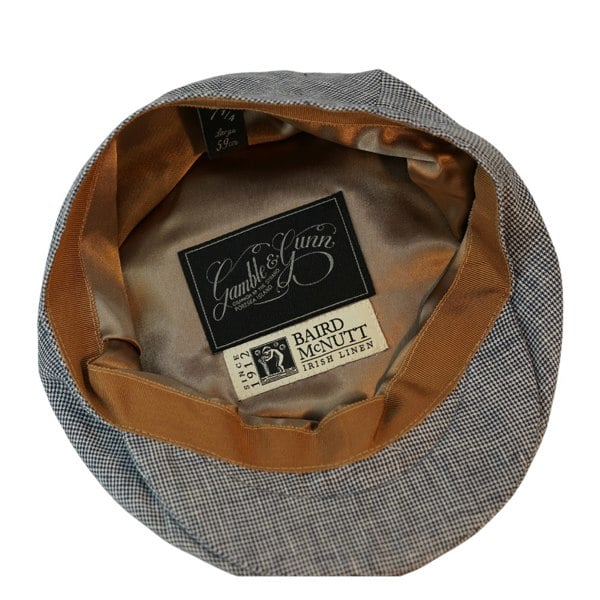 Gamble & Gunn Connor Baird McNutt Irish Linen Blue Dogtooth Flat Cap