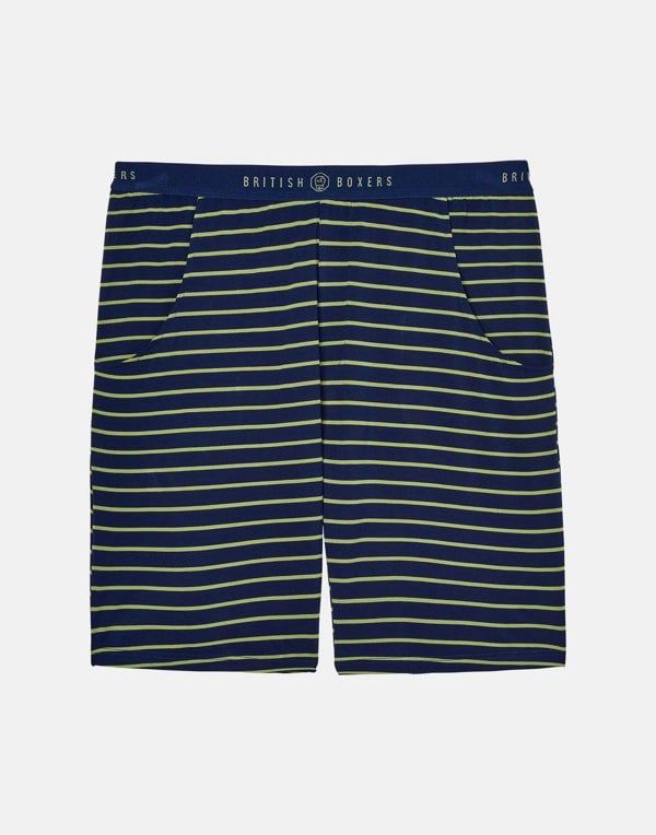 British Boxers Men's Bamboo Sleep Shorts – Tarragon & Navy Stripe