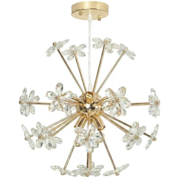 Crystal Chandeliers Ceiling Light with Flower, Modern Pendant Light with Adjustable Height, Ceiling Plate, Clear