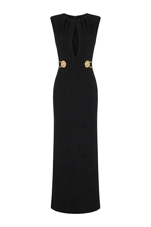 WOVCOR Cut Out Maxi Evening Dress with Accessory Details