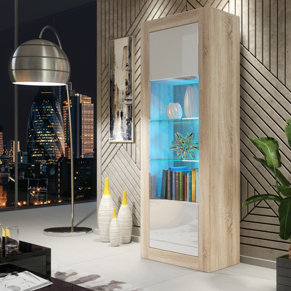 Mex Furniture 170cm Modern Display Cabinet – White High Gloss Doors