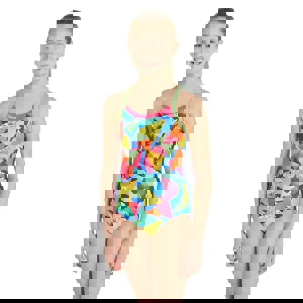 Zoggs Girls Medley Rainbow Strikeback swimsuit in blue multi