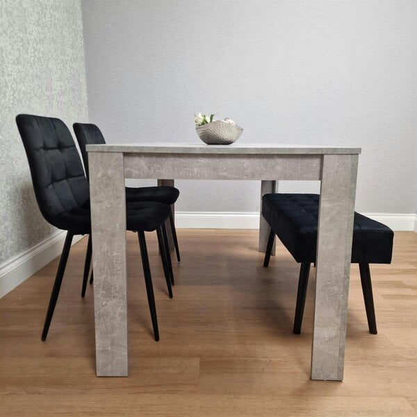 Kosy Koala Dining Table with 2 Black Velvet Chairs and 1 Black Velvet Bench Modern Dining Room Furniture Set