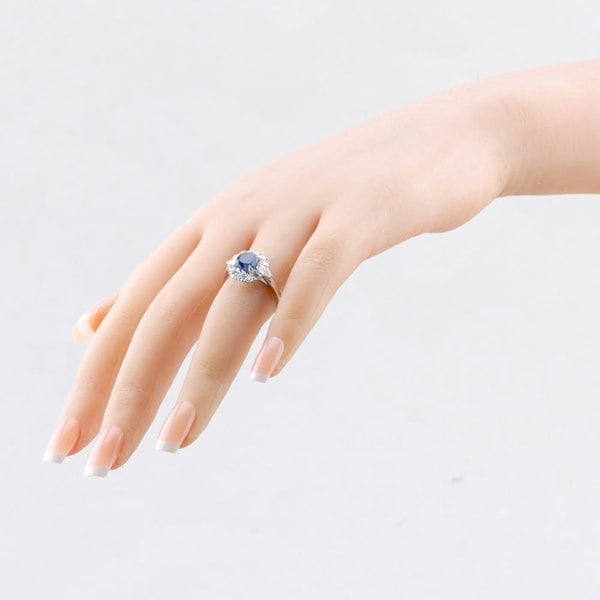 T. H. Baker 9ct White Gold 1.85ct Sapphire & 0.75ct Lab Grown Diamond Halo Ring LGR46788-SD