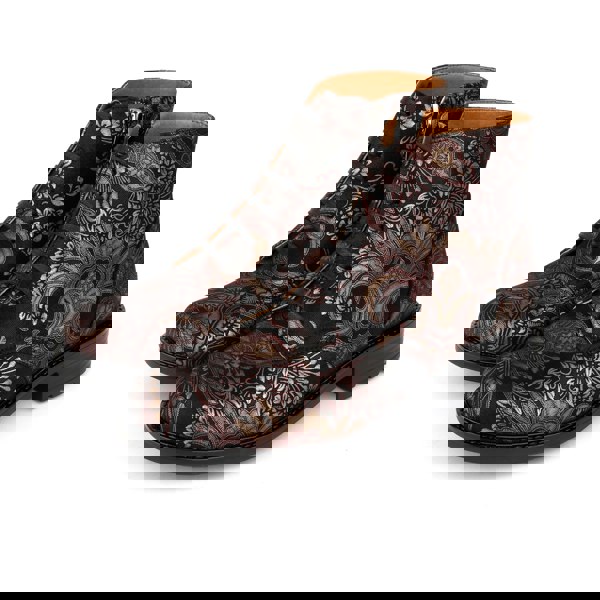 Embassy London Laviva Mid - Black & Gold & Burgundy - Women's rmid-height leather wide fitted ankle boot