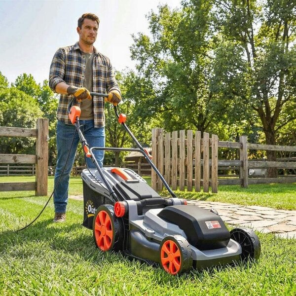 1800W Electric Lawnmower with 40cm Cutting Width, Mulching Feature, 50L Grass Collection Bag, 6 Cutting Heights - Light Grey