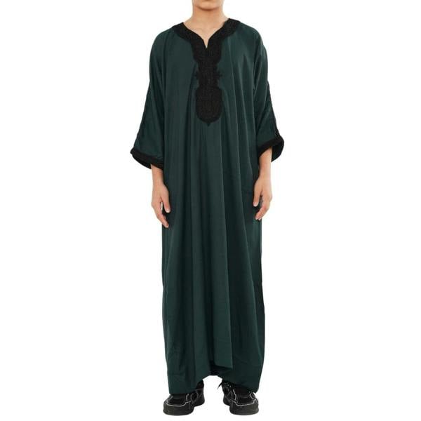 Boy's Moroccan Thobe Half Sleeve Gandoura Embroidery Kaftan - Green - Thobez - 21