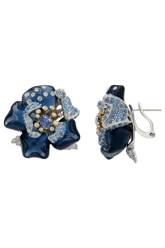 Latelita Blue Rose Flower Stud Earrings Dual Plating