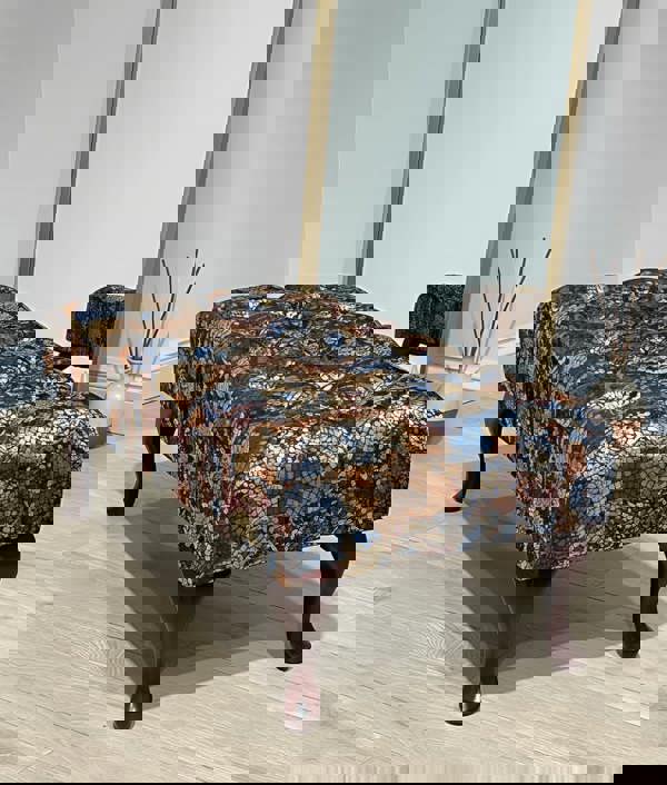 Large Stained Glass Storage Ottoman with Wooden Legs - ISTOOLS