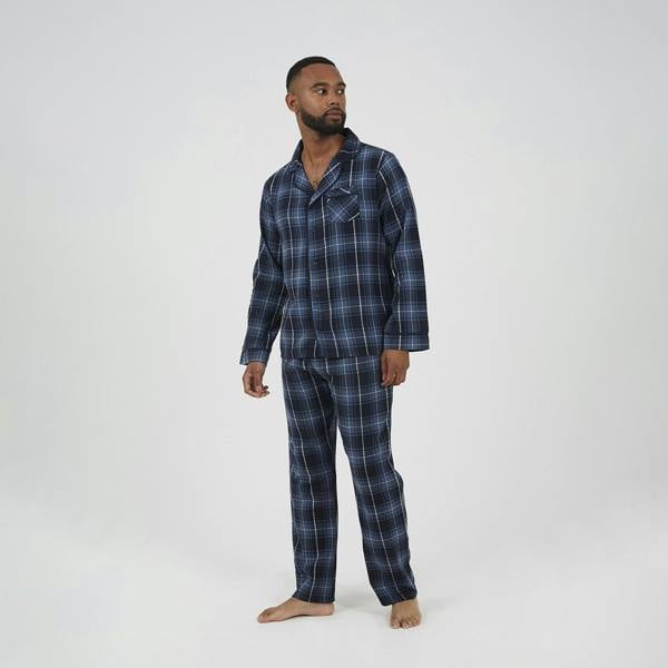 Brave Soul Navy Checked Long Sleeve Pyjama Set - Navy Image 1