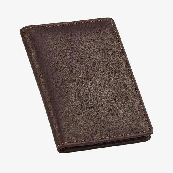 Brown leather card holder on a white background