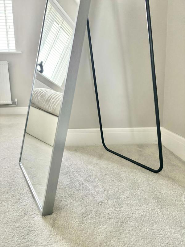 Downton Interiors Stunning Silver Arched Metal Frame Wall or Floor Standing Dressing Mirror 145cm x 45cm - Soho Collection