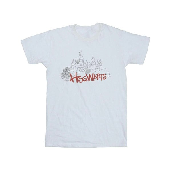 Harry Potter Girls Hogwarts Castle Spray Cotton T-Shirt - White