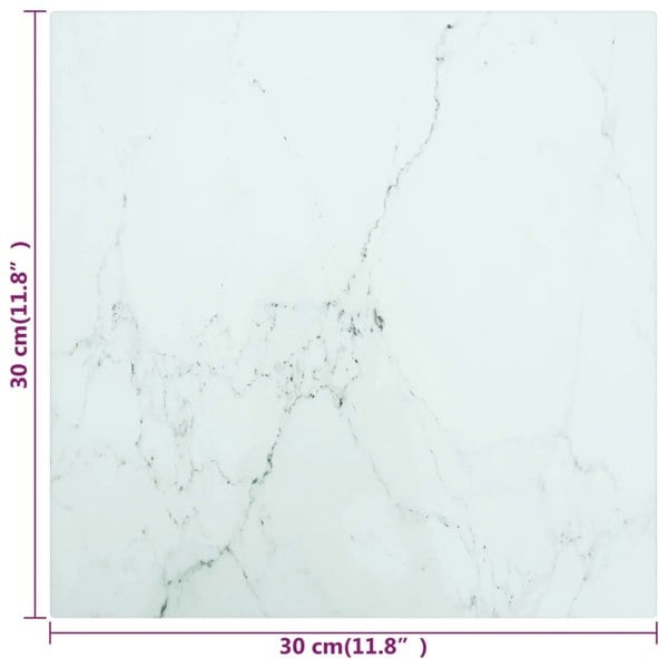 Berkfield Table Top White 30x30 cm 6 mm Tempered Glass with Marble Design