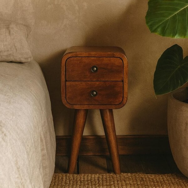 Wyld Haus Cagliari Small 2 Drawer Curved Chestnut Mango Wood Bedside Table