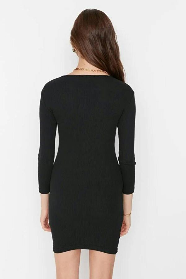 WOVCOR Crew Neck Mini Ribbed Knit Pencil Dress