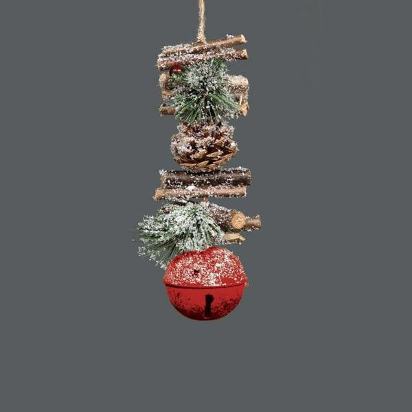 33cm Red Hanging Decoration with Jingle Bells, Wooden Sticks, Berries and Pinecones for Christmas Home or Door Display image 1