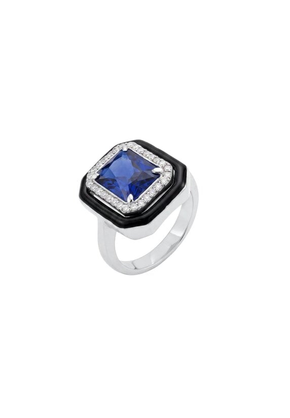 Latelita Art Deco Sapphire & Enamel Cocktail Ring Silver