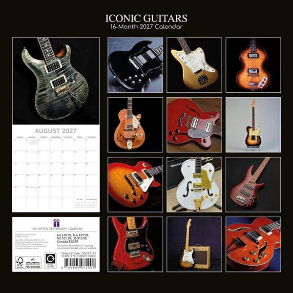 Iconic Guitars Calendar 2027, Wall Calendars, Month To View, Entertainment, Gift