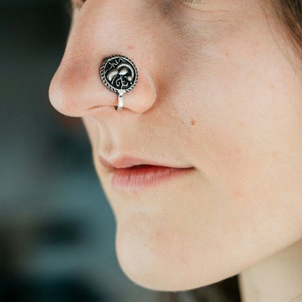 The Colourful Aura Peacock Silver Simple Clip on Non Pierced Tribal Nose Pin