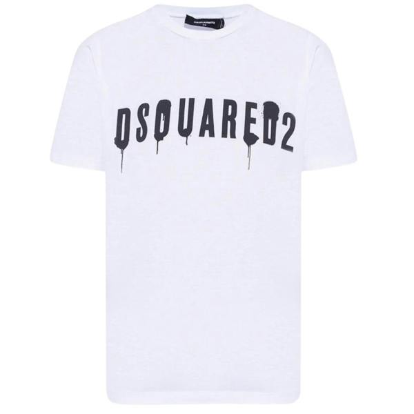 DSQUARED2 Dripping Spray Logo White  T-Shirt XS