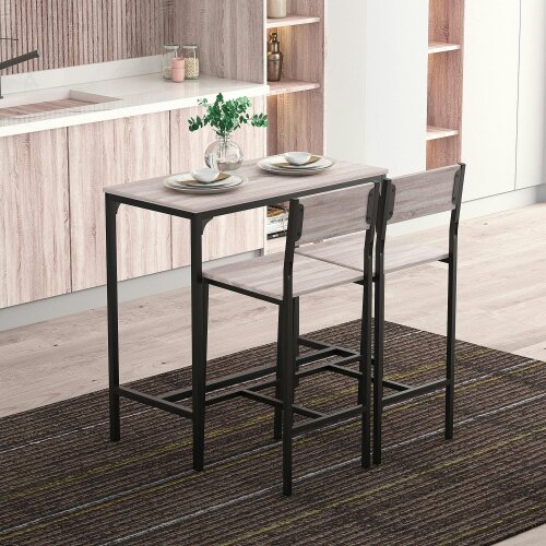 Wyld Haus Noro Metal And Wooden Industrial 3 Piece Breakfast Bar Set With Stools